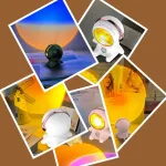 lampe astronaute avec coucher de soleil