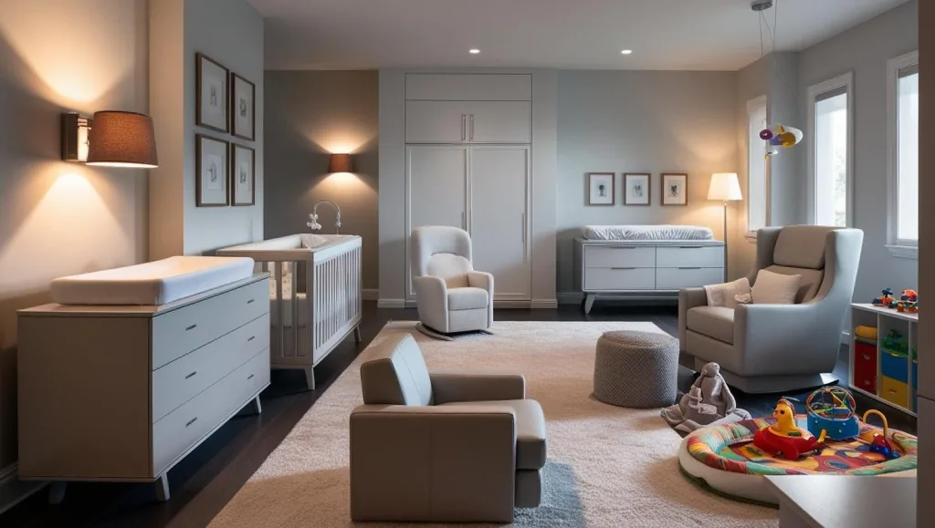 Chambre d'enfant avec un aménagement espace jeux pour bébé 