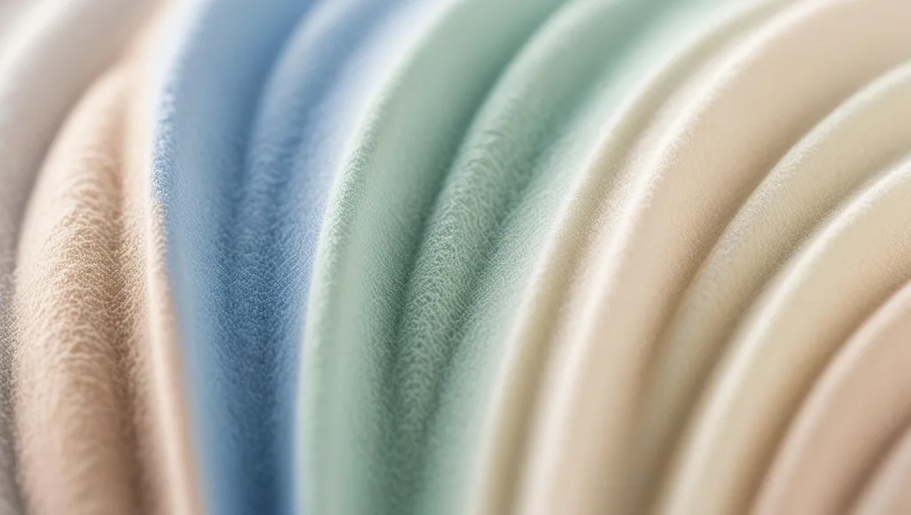 Palette de teintes pastel comme le bleu ciel, le vert d’eau ou le beige