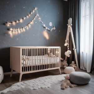 lit à barreaux en bois naturel pour chambre bébé