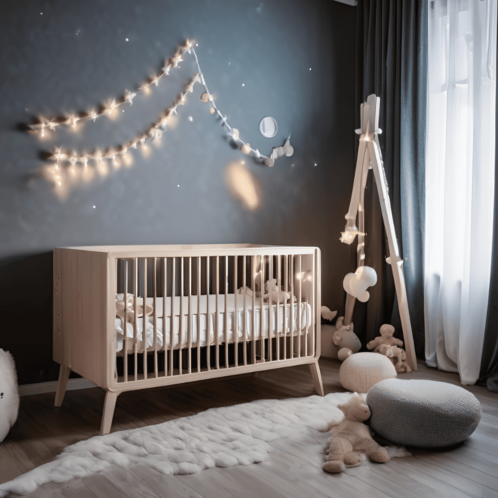 lit à barreaux en bois naturel pour chambre bébé
